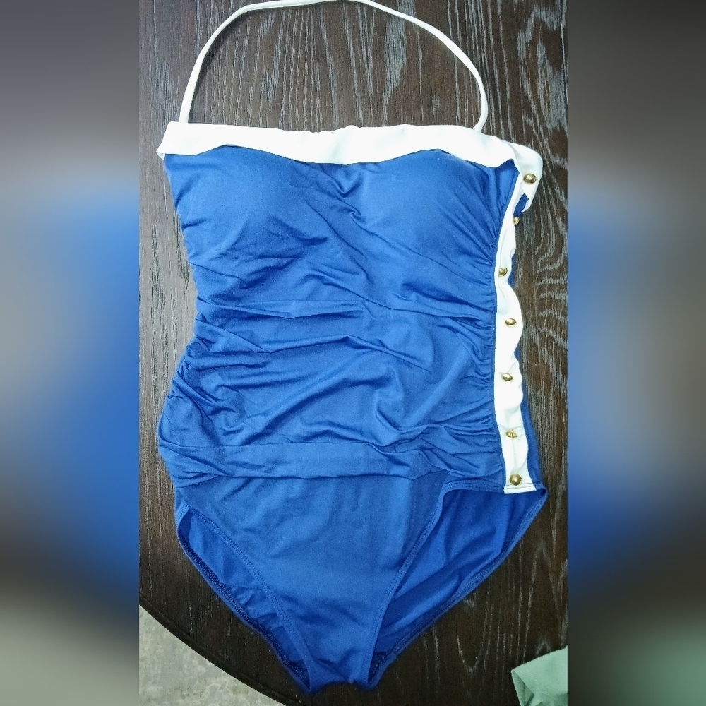 Ralph Lauren Vintage Style Royal Blue Bathing Suit with Gold Accents